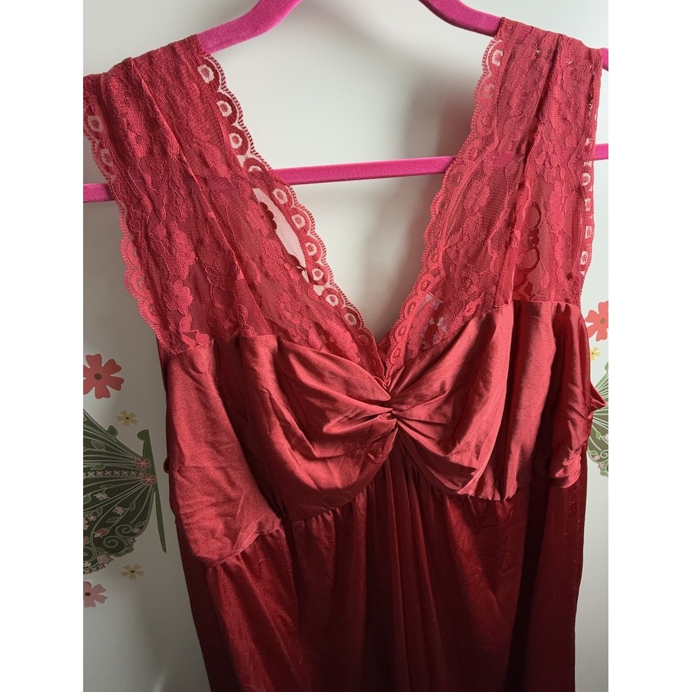 Red Lace-Trim Nightgown Robe - Picture 2 of 5